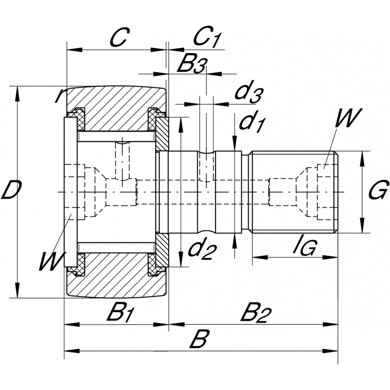 KRV52-PP Stud type track rollers bearings